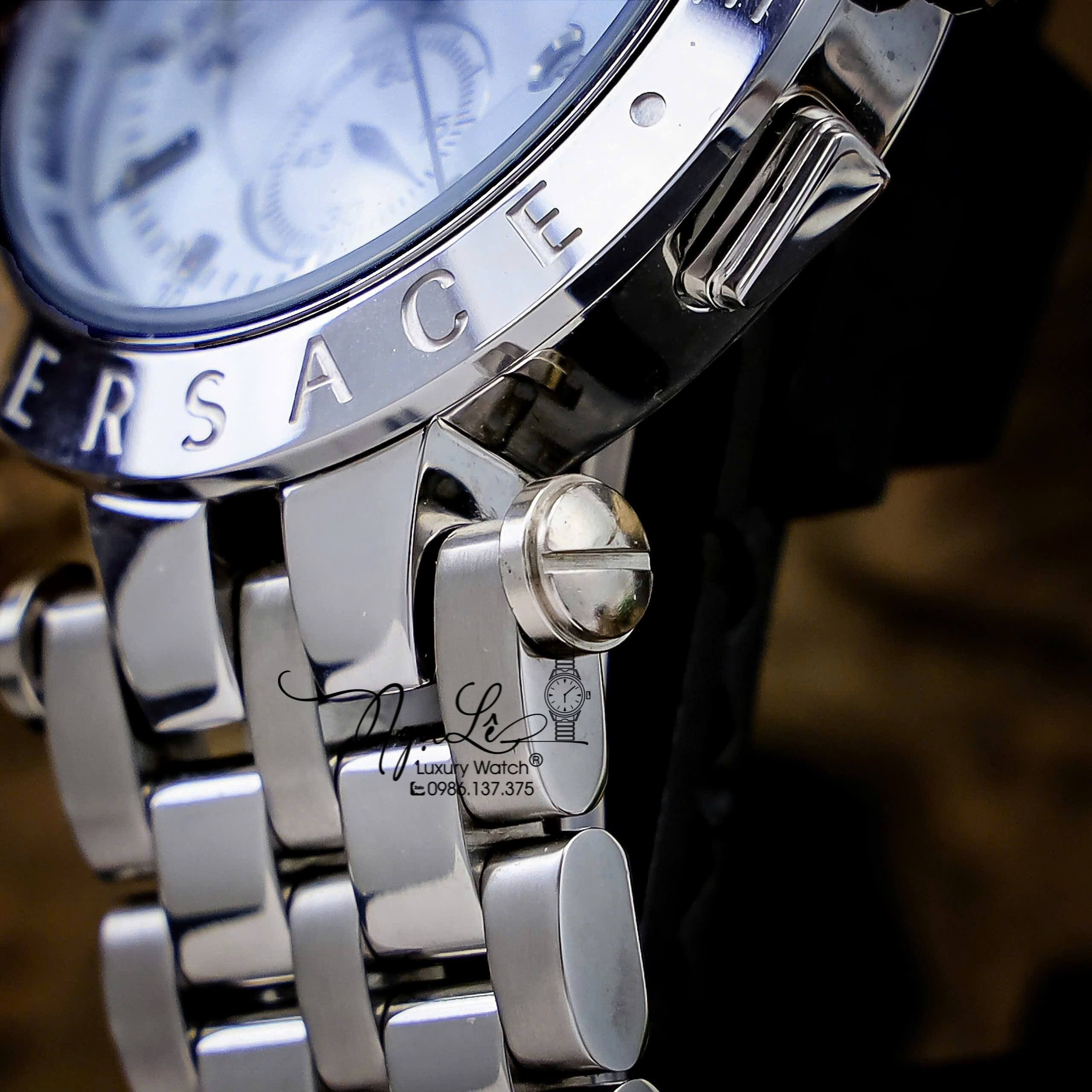 Đồng Hồ Nam Versace V-Race Dây Kim Loại Bạc Mặt Trắng 6 Kim Size 45mm