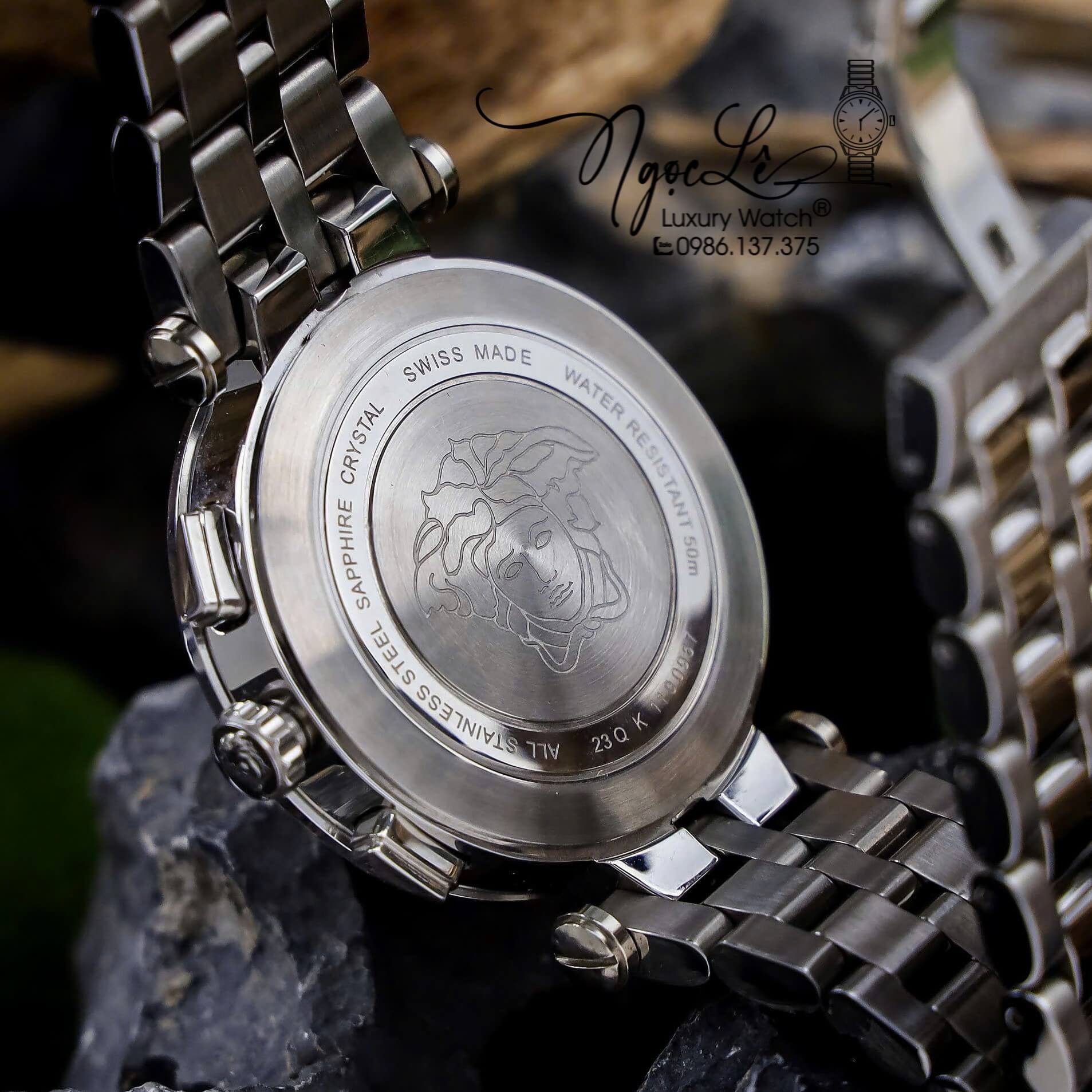 Đồng Hồ Nam Versace V-Race Dây Kim Loại Bạc Mặt Trắng 6 Kim Size 45mm