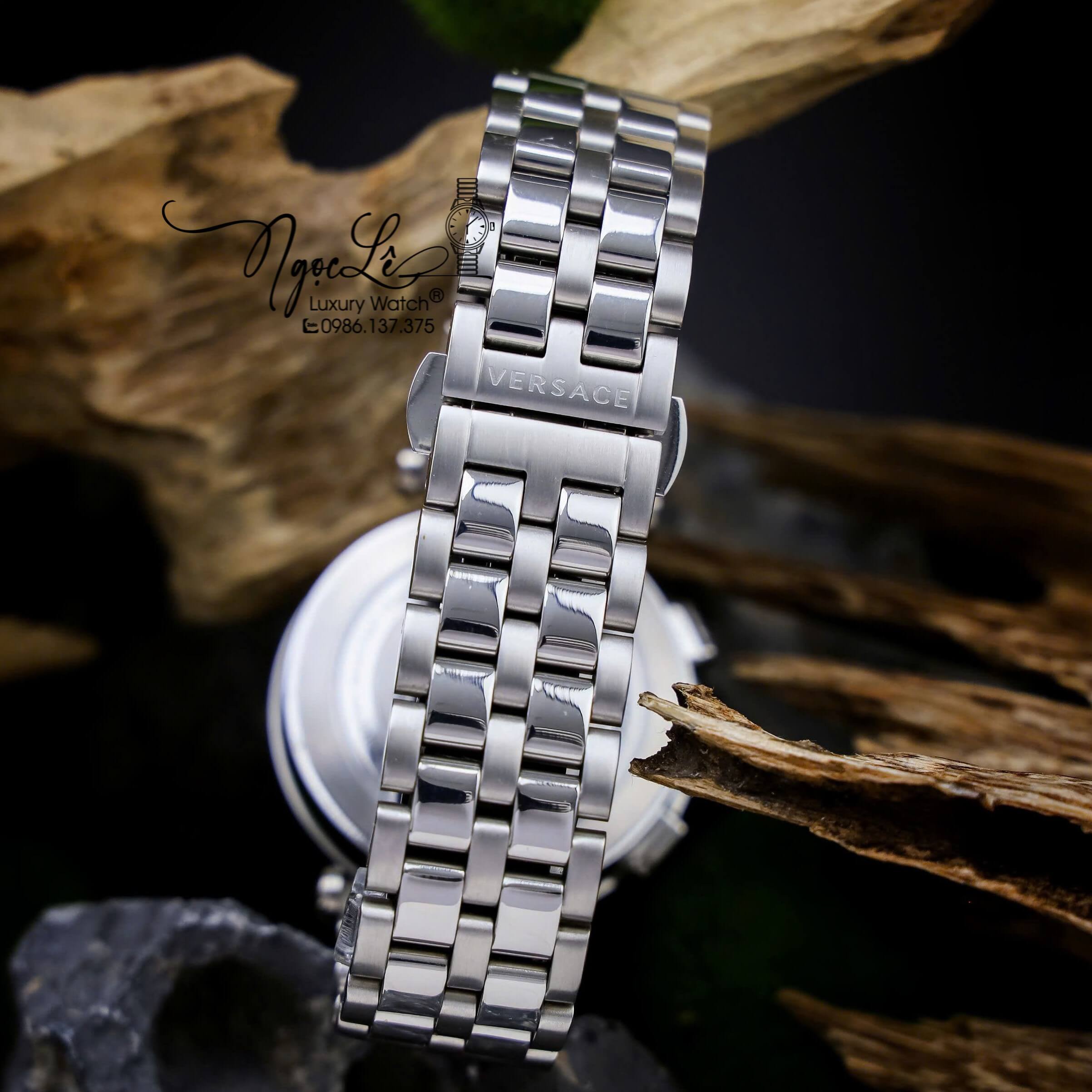 Đồng Hồ Nam Versace V-Race Dây Kim Loại Bạc Mặt Trắng 6 Kim Size 45mm