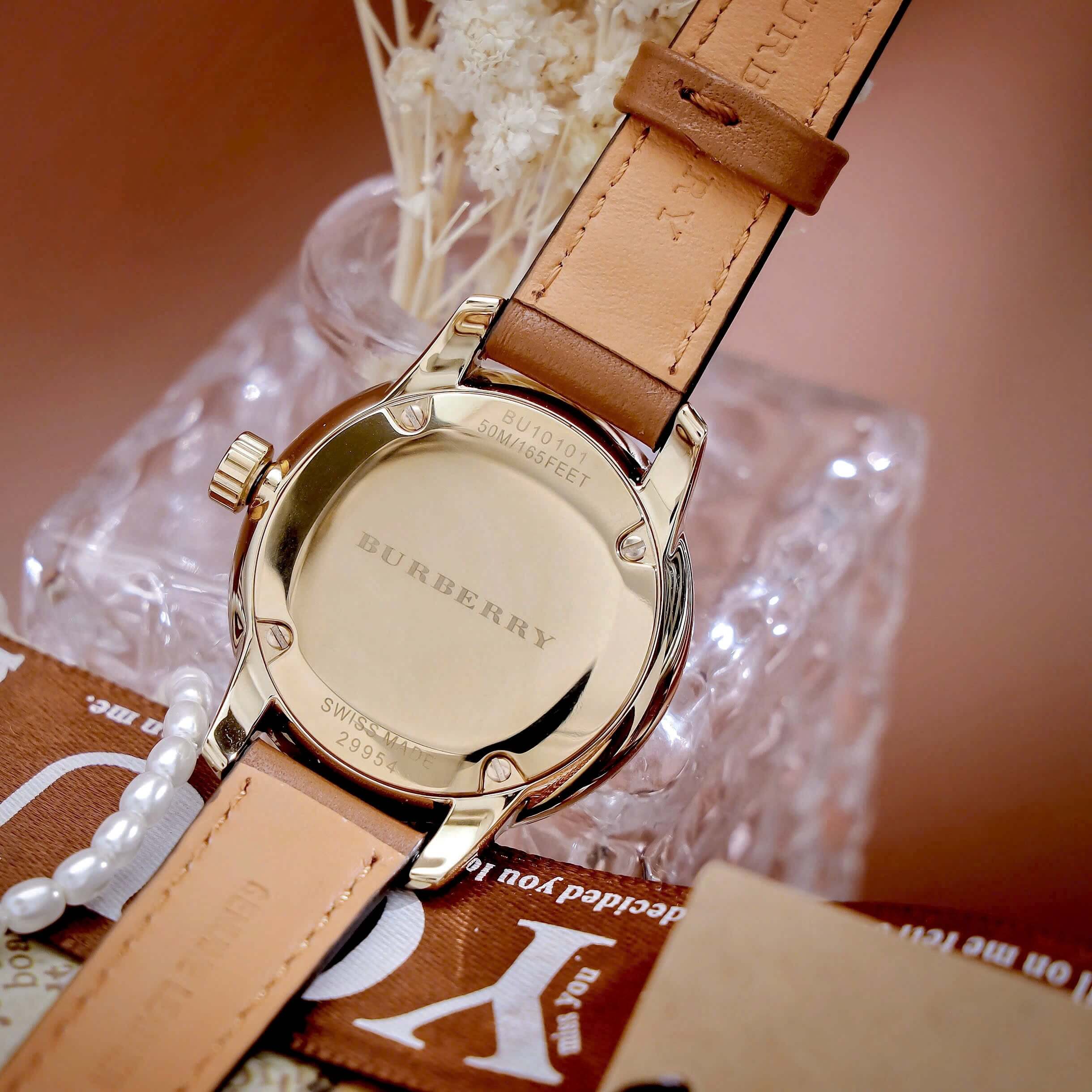 Đồng Hồ Nữ Burberry BU10101 Máy Thụy Sĩ Size 32mm - Dây Da Nâu Vỏ Vàng