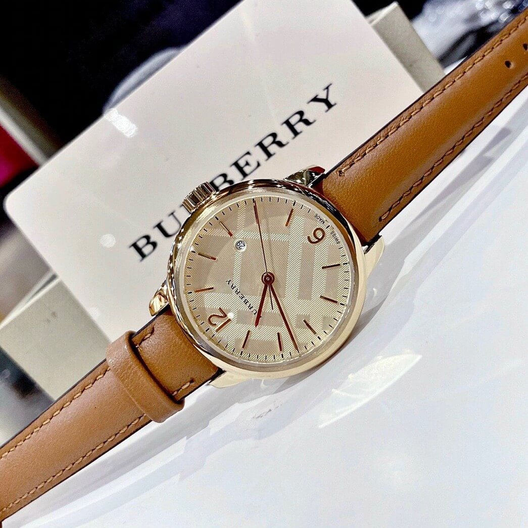Đồng Hồ Nữ Burberry BU10101 Máy Thụy Sĩ Size 32mm - Dây Da Nâu Vỏ Vàng