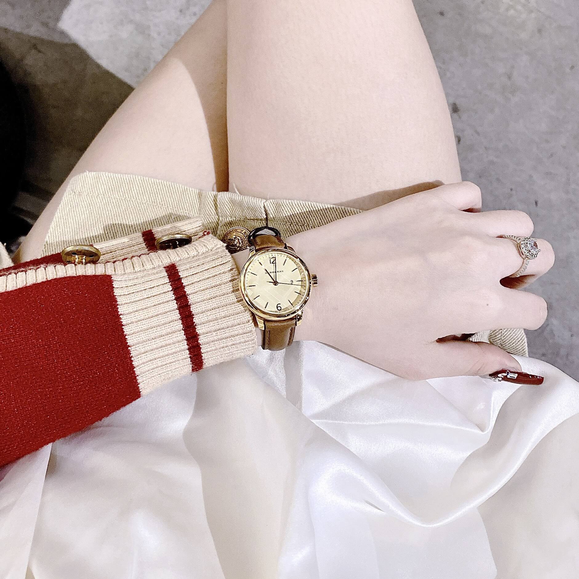 Đồng Hồ Nữ Burberry BU10101 Máy Thụy Sĩ Size 32mm - Dây Da Nâu Vỏ Vàng