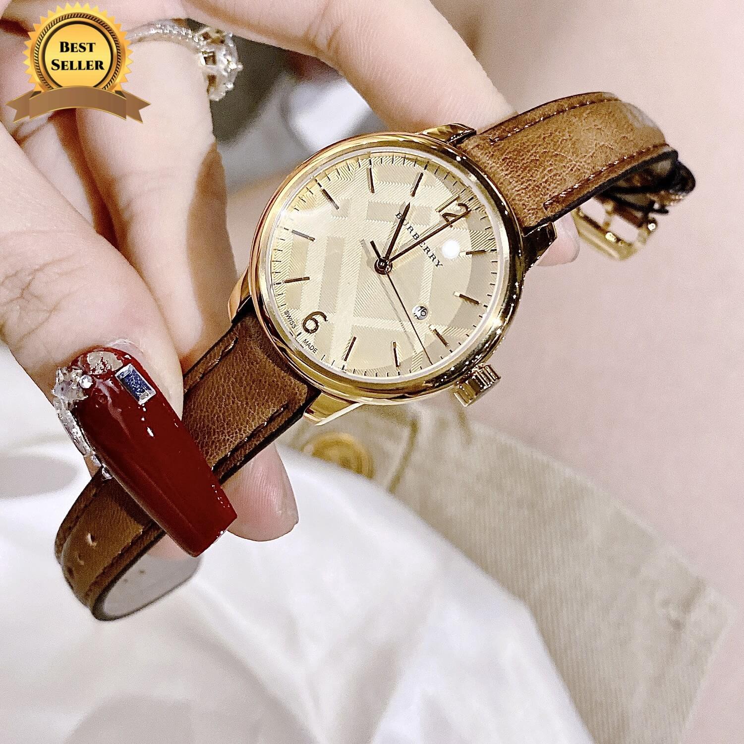 Đồng Hồ Nữ Burberry BU10101 Máy Thụy Sĩ Size 32mm - Dây Da Nâu Vỏ Vàng