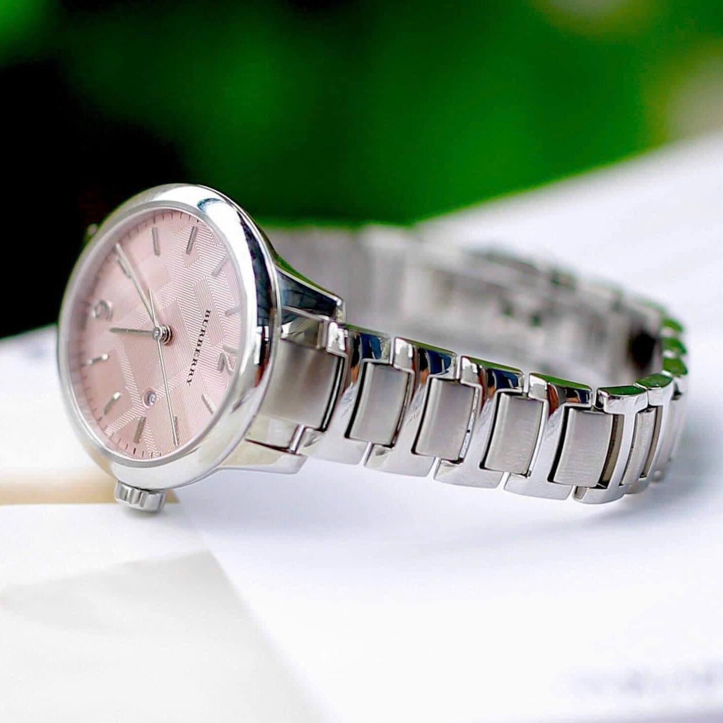 Đồng Hồ Nữ Burberry BU10111 Máy Thụy Sĩ Size 32mm - Dây Silver Mặt Hồng Cam Sữa Nhạt