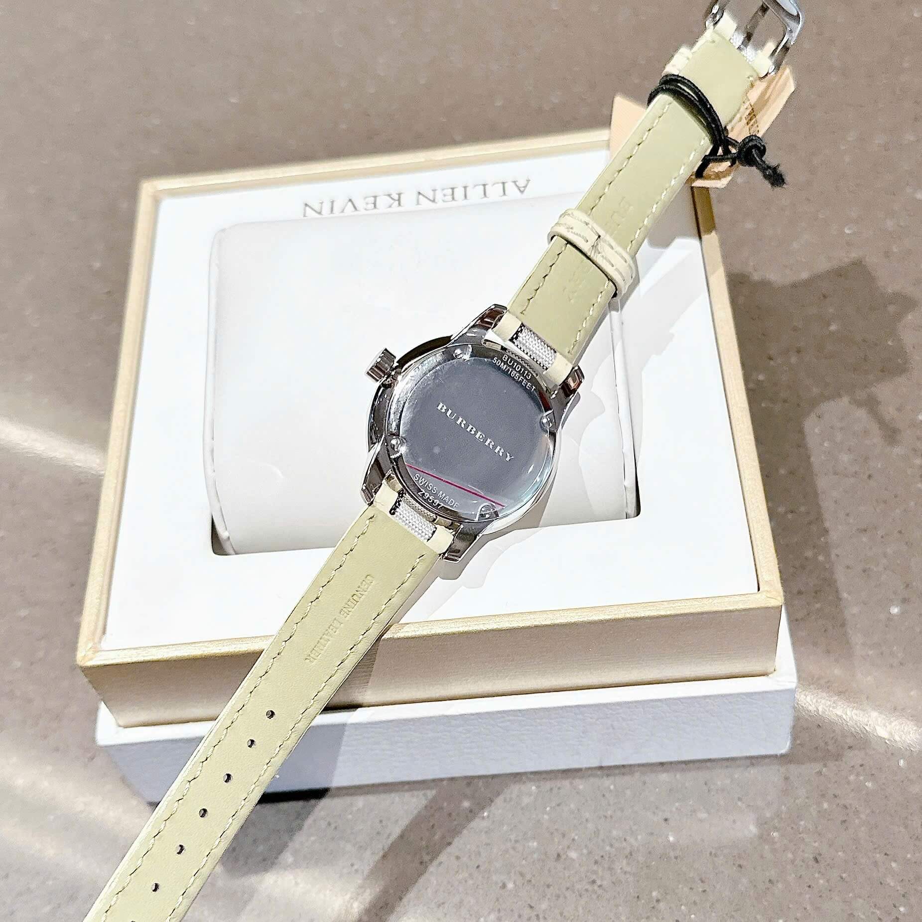 Đồng Hồ Nữ Burberry BU10113 Máy Thụy Sĩ Quartz Size 32mm Dây Da Caro Sọc Trắng Vỏ Silver