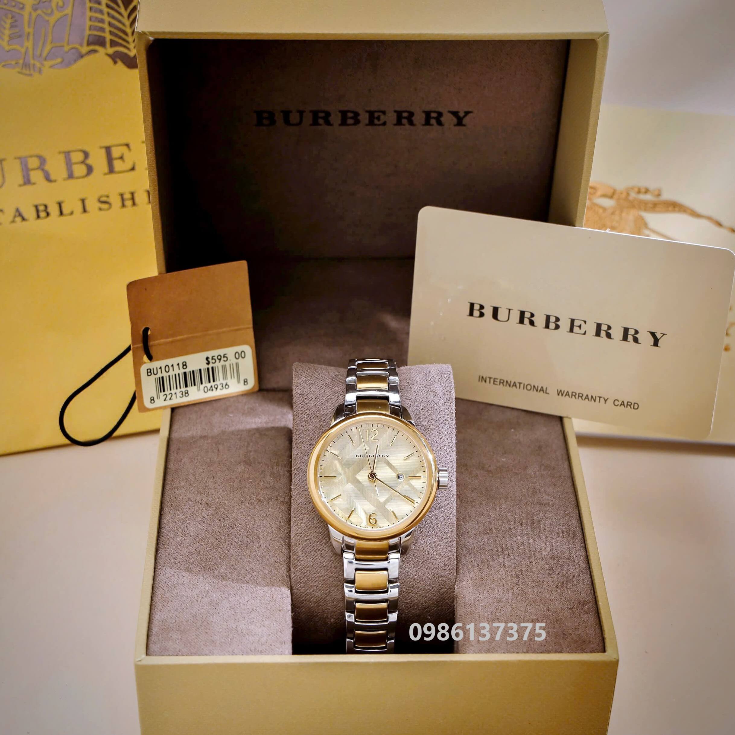 Đồng Hồ Nữ Burberry BU10118 Máy Thụy Sĩ Size 32mm - Dây Demi Vàng Mặt Vàng