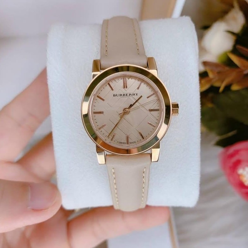 Đồng Hồ Nữ Burberry BU9210 Dây Da Màu Be Vỏ Rose Máy Thụy Sĩ Quartz Size 26mm