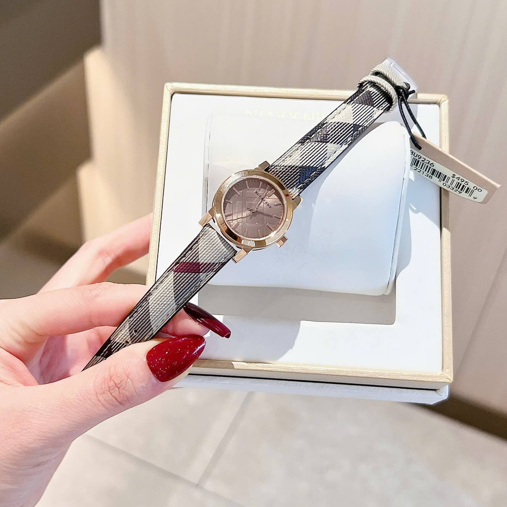 Đồng Hồ Nữ Burberry BU9236 Dây Da Caro Vỏ Vàng Hồng Size 26mm Quartz Thụy Sĩ