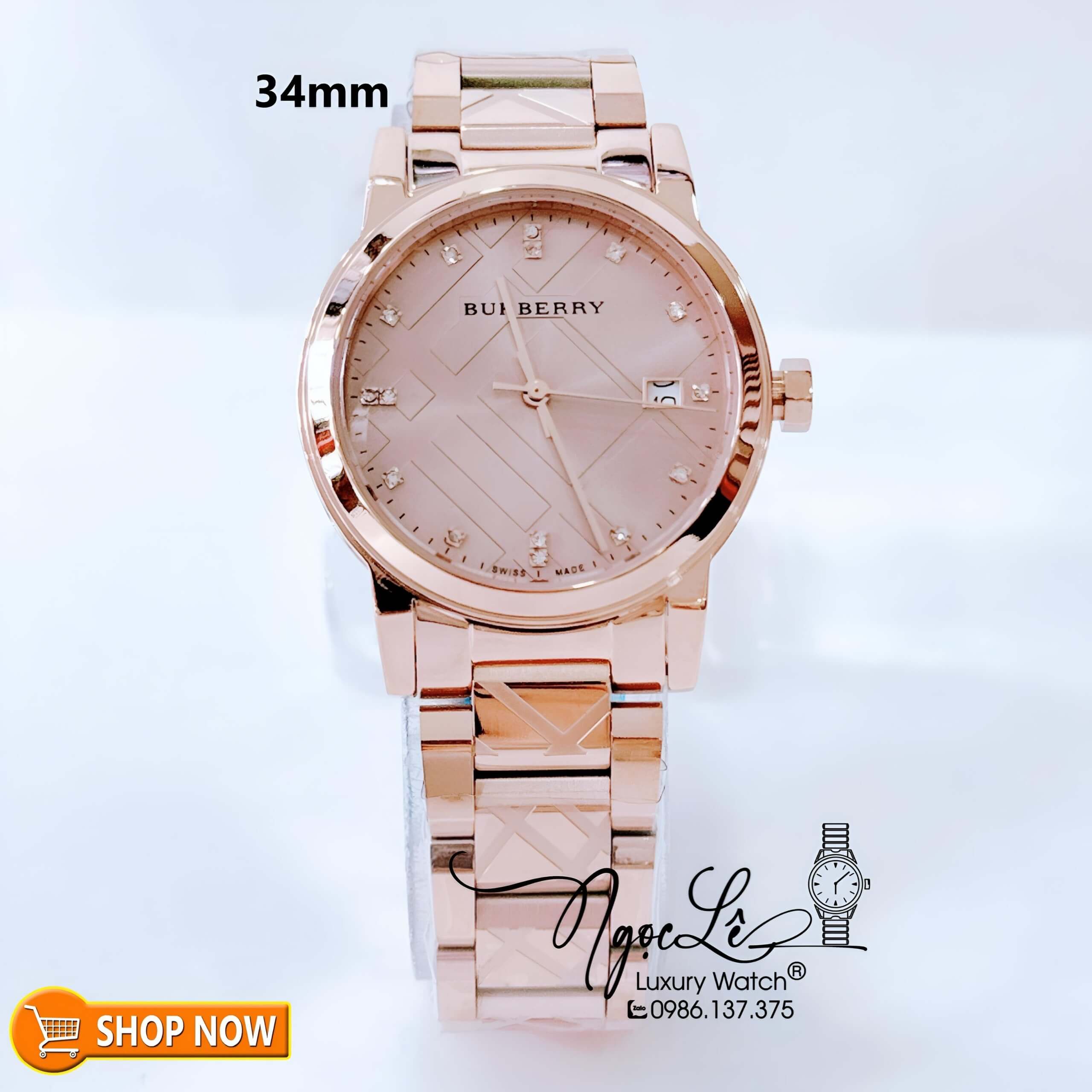 Đồng Hồ Nữ Burberry The City BU9126 Dây Kim Loại Màu Rose Size 34mm