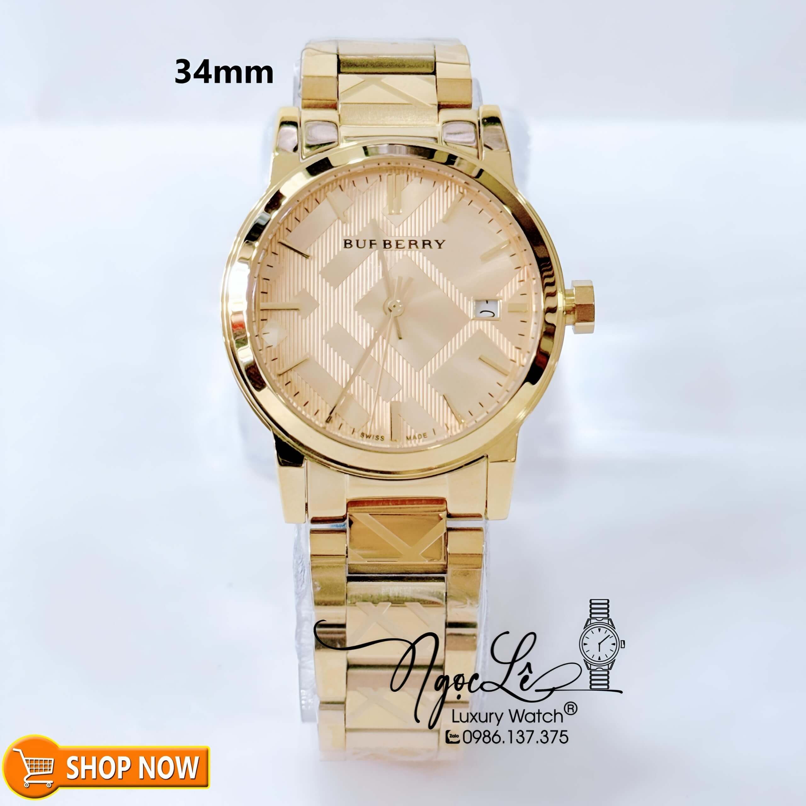 Đồng Hồ Burberry Nữ Dây Kim Loại Màu Vàng Gold Size 34mm BU9126