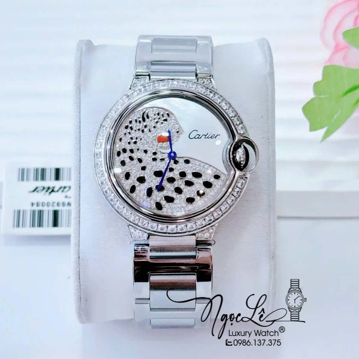 Đồng Hồ Nữ Cartier Ballon Bleu Dây Kim Loại Màu Bạc Mặt Báo Đính Đá Size 36mm
