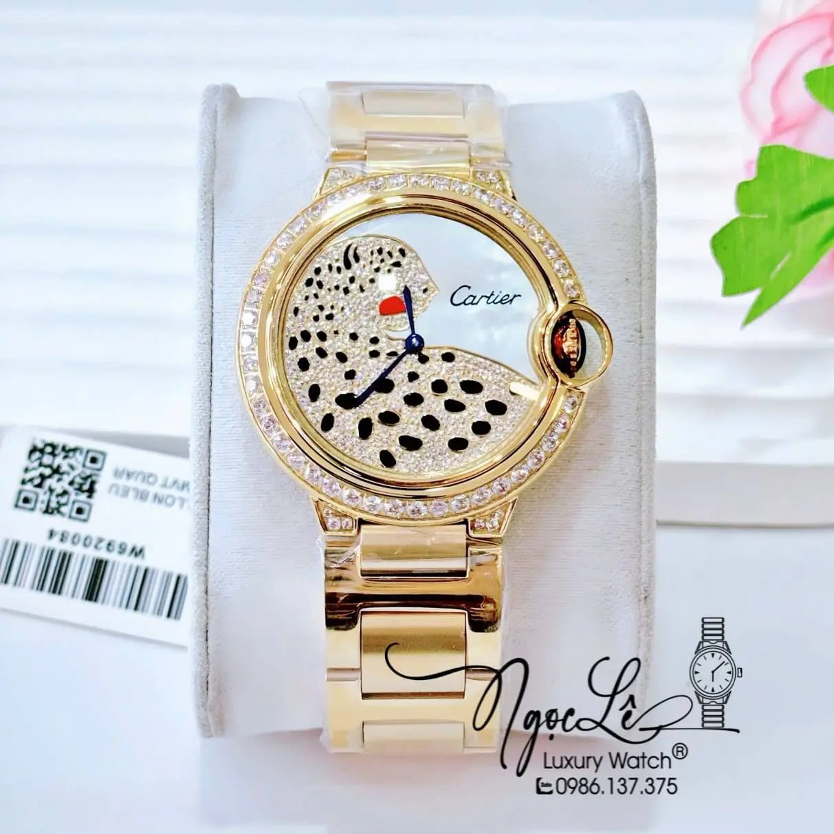 Đồng Hồ Nữ Cartier Ballon Bleu Dây Kim Loại Vàng Mặt Báo Đính Đá Size 36mm