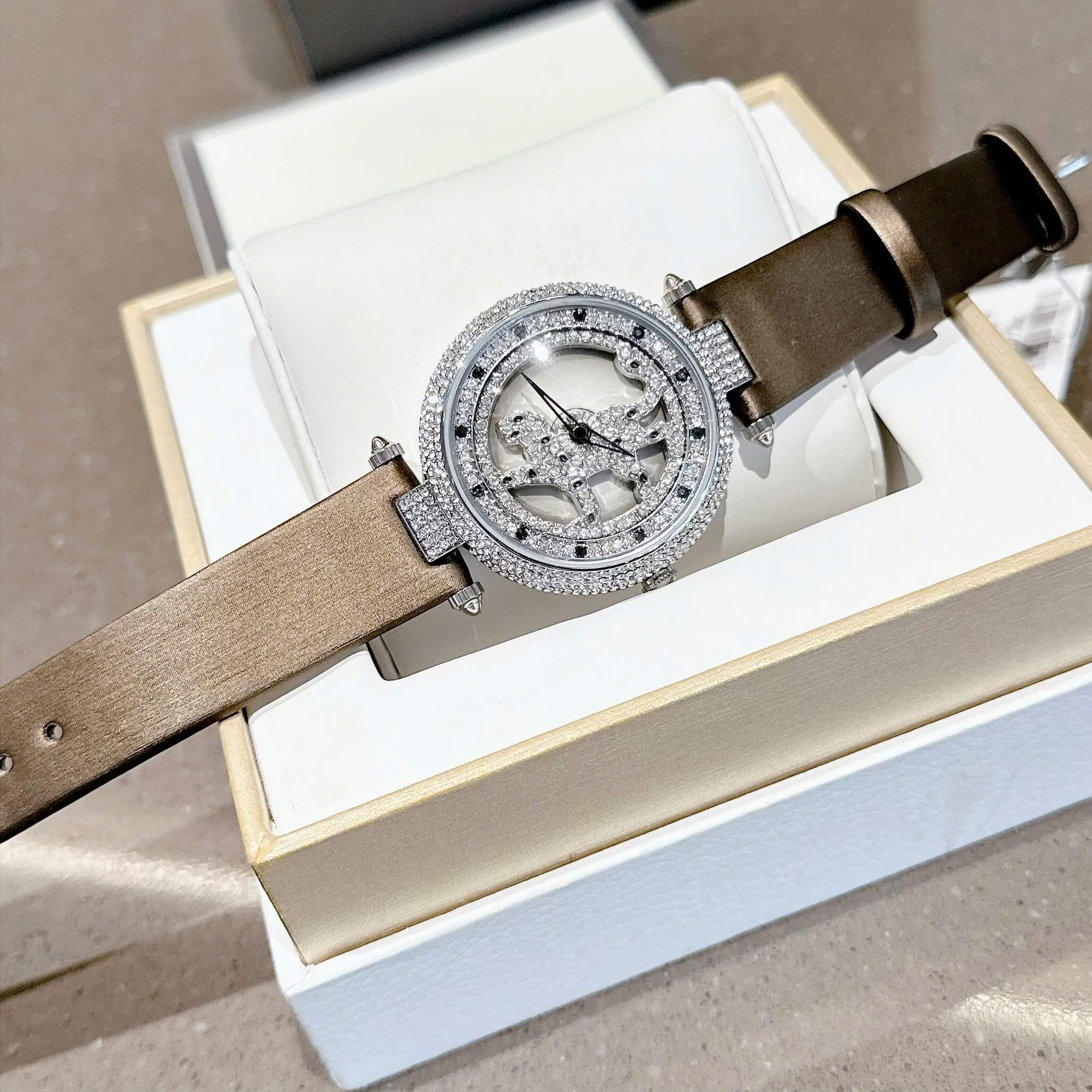 Đồng Hồ Nữ Cartier Mặt Báo Xoay Dây Da Nâu Cao Cấp Size 38mm Quartz