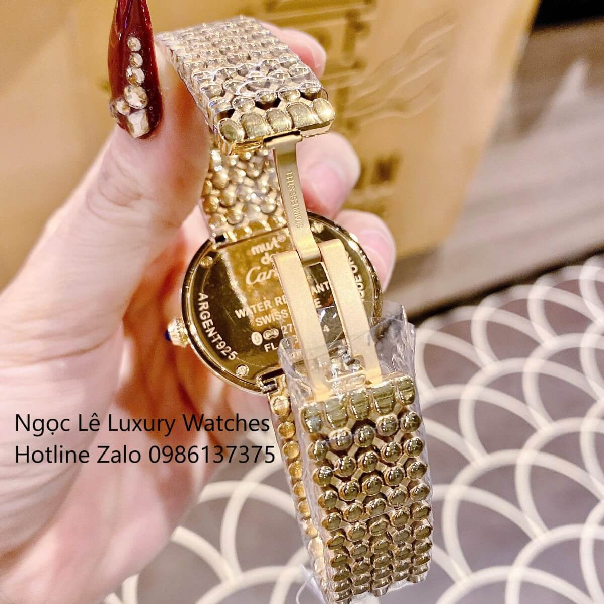 Đồng Hồ Nữ Cartier Trinity Vintage Dây Kim Loại Màu Vàng Gold Kim Xanh Đính Đá Siêu Cấp Size 35mm