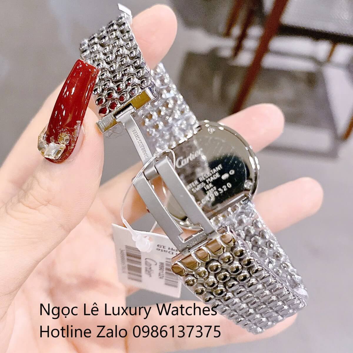 Đồng Hồ Nữ Cartier Trinity Vintage Dây Kim Loại Silver Mặt Đen Kim Xanh Đính Đá Siêu Cấp Size 35mm