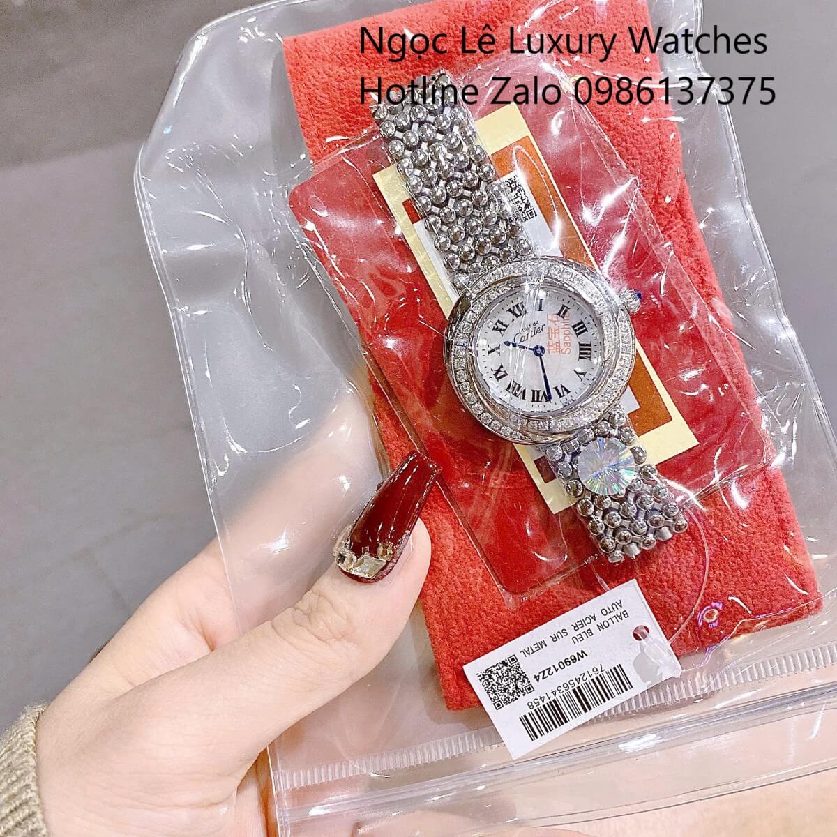 Đồng Hồ Nữ Cartier Trinity Vintage Dây Kim Loại Silver Kim Xanh Đính Đá Siêu Cấp Size 35mm