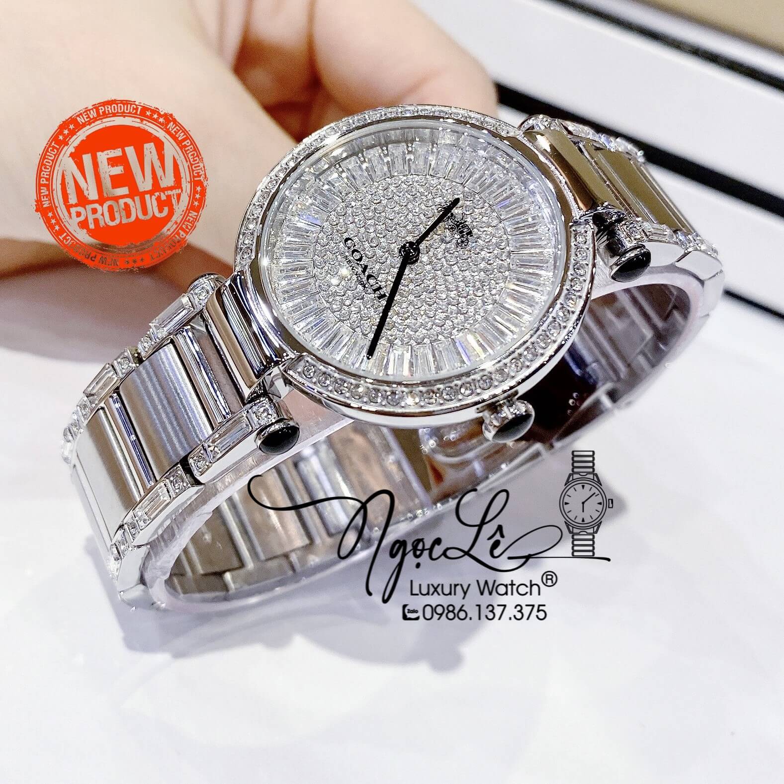 Đồng Hồ Nữ Hiệu Coach Dây Kim Loại Màu Silver Đính Đá Size 36mm