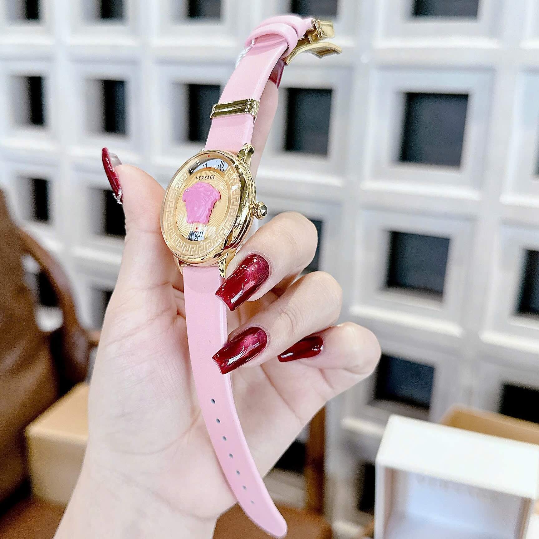 Đồng Hồ Nữ Versace Medusa Icon Dây Da Hồng Size 38mm – Máy Pin Japan | New Season 2026