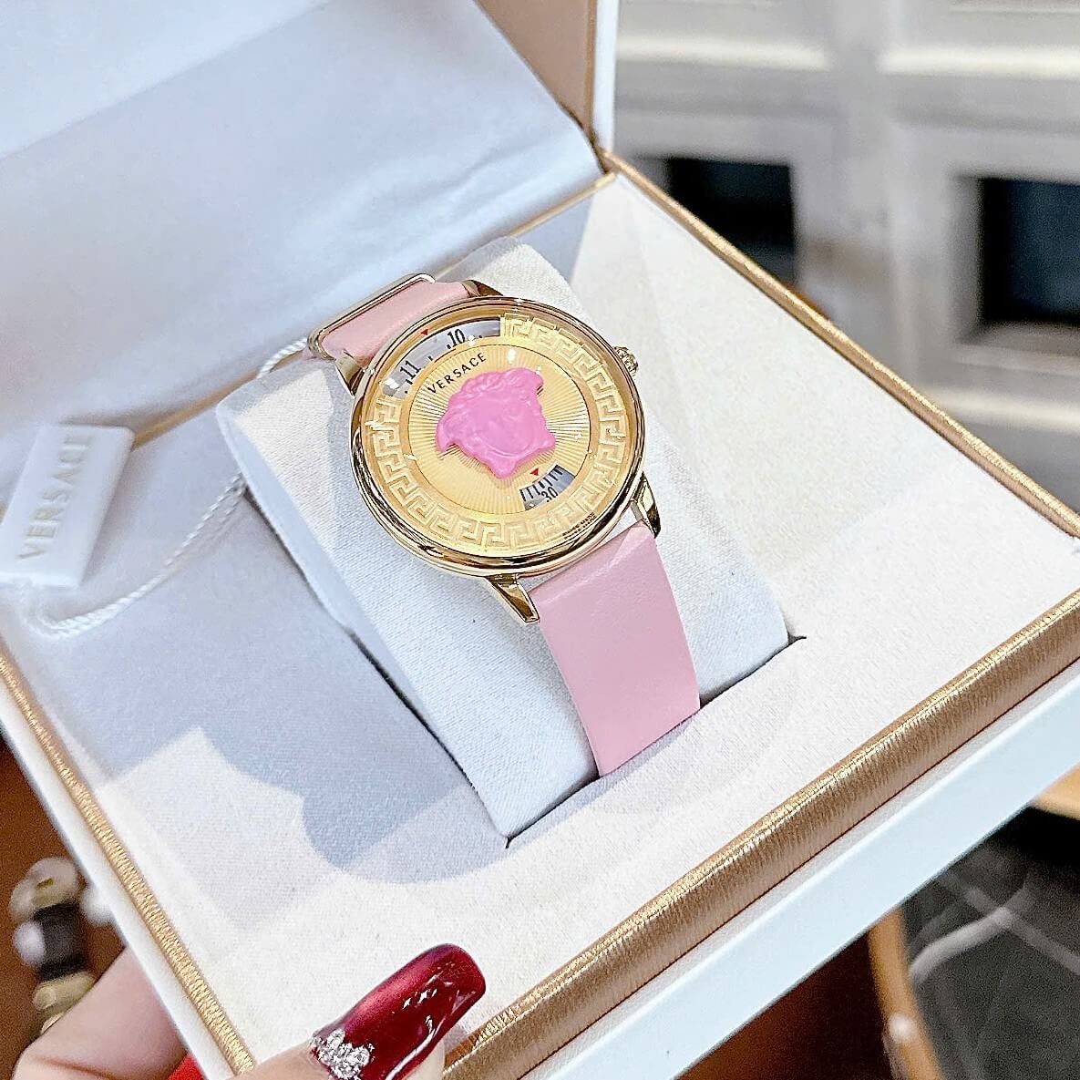 Đồng Hồ Nữ Versace Medusa Icon Dây Da Hồng Size 38mm – Máy Pin Japan | New Season 2026