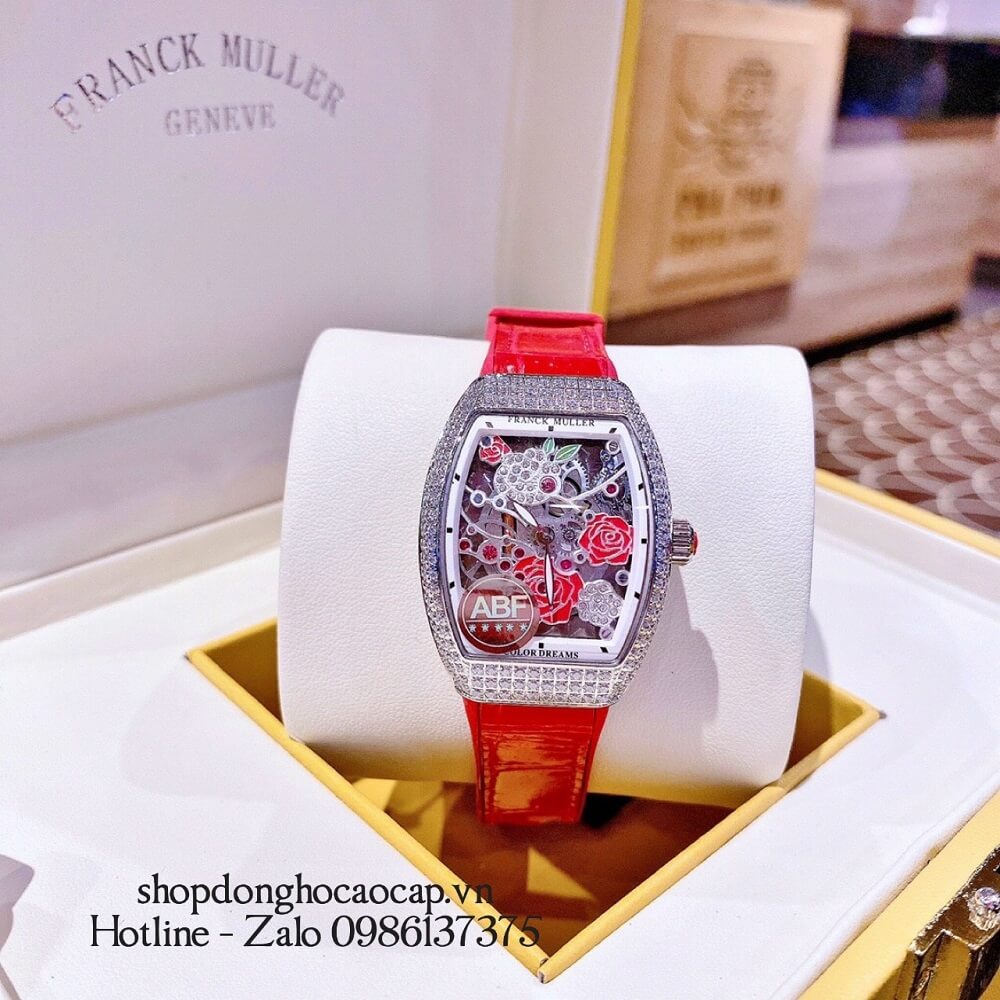 Đồng Hồ Nữ Franck Muller Bản Siêu Cấp ABF Dây Da Bọc Cao Su Đỏ 30x38mm