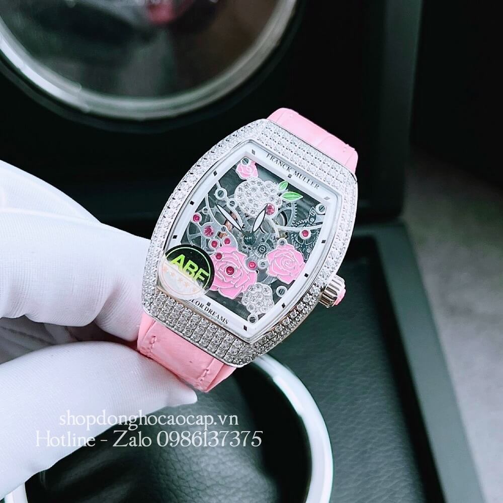 Đồng Hồ Nữ Franck Muller Bản Siêu Cấp ABF Dây Da Bọc Cao Su Hồng 30x38mm