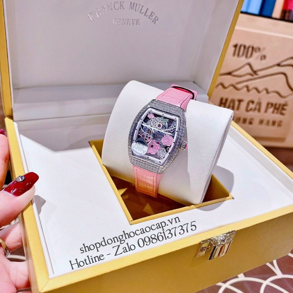 Đồng Hồ Nữ Franck Muller Bản Siêu Cấp ABF Dây Da Bọc Cao Su Hồng 30x38mm