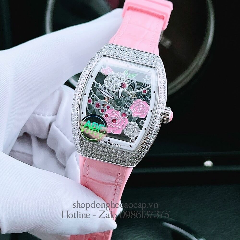 Đồng Hồ Nữ Franck Muller Bản Siêu Cấp ABF Dây Da Bọc Cao Su Hồng 30x38mm