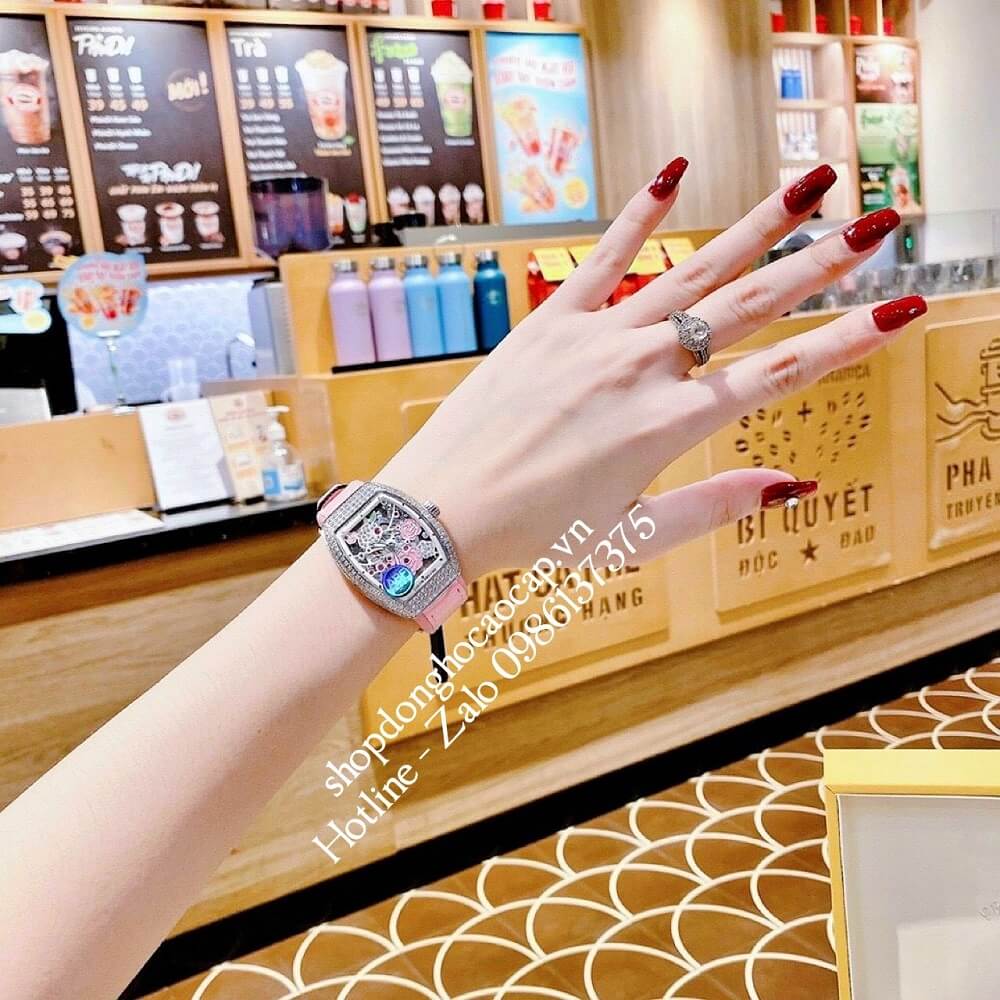 Đồng Hồ Nữ Franck Muller Bản Siêu Cấp ABF Dây Da Bọc Cao Su Hồng 30x38mm