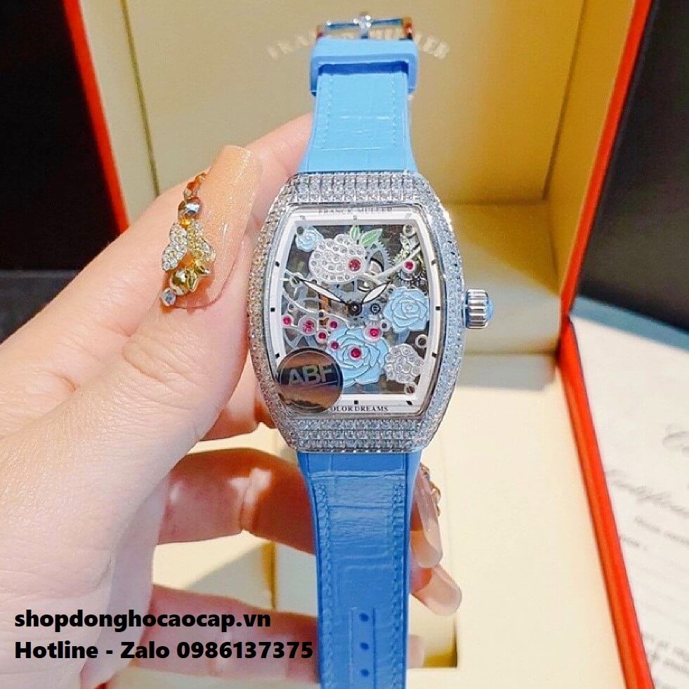 Đồng Hồ Nữ Franck Muller Bản Siêu Cấp ABF Dây Da Bọc Cao Su Xanh Dương 30x38mm