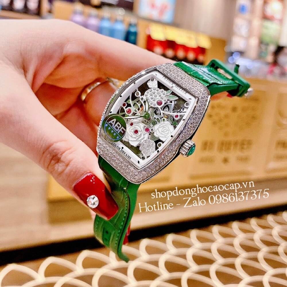 Đồng Hồ Nữ Franck Muller Bản Siêu Cấp ABF Dây Da Bọc Cao Su Xanh Lá 30x38mm