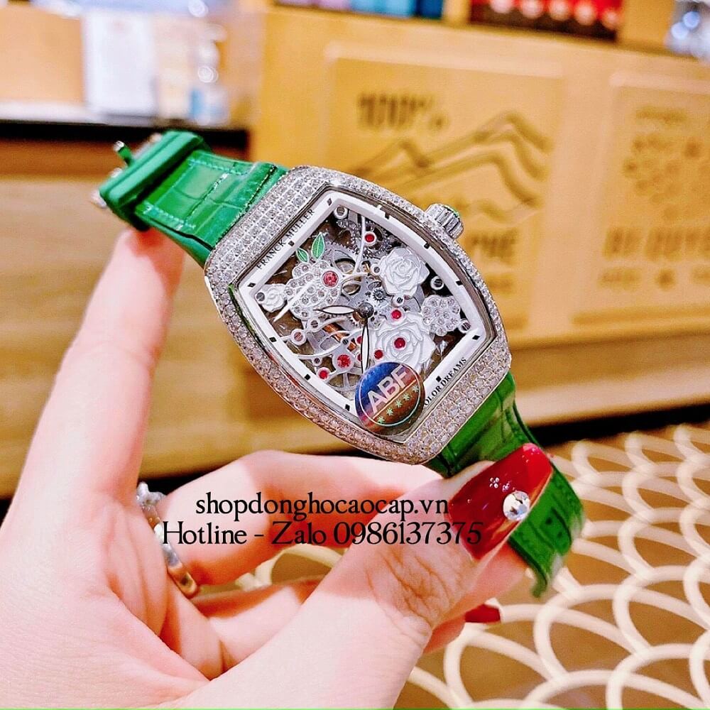 Đồng Hồ Nữ Franck Muller Bản Siêu Cấp ABF Dây Da Bọc Cao Su Xanh Lá 30x38mm