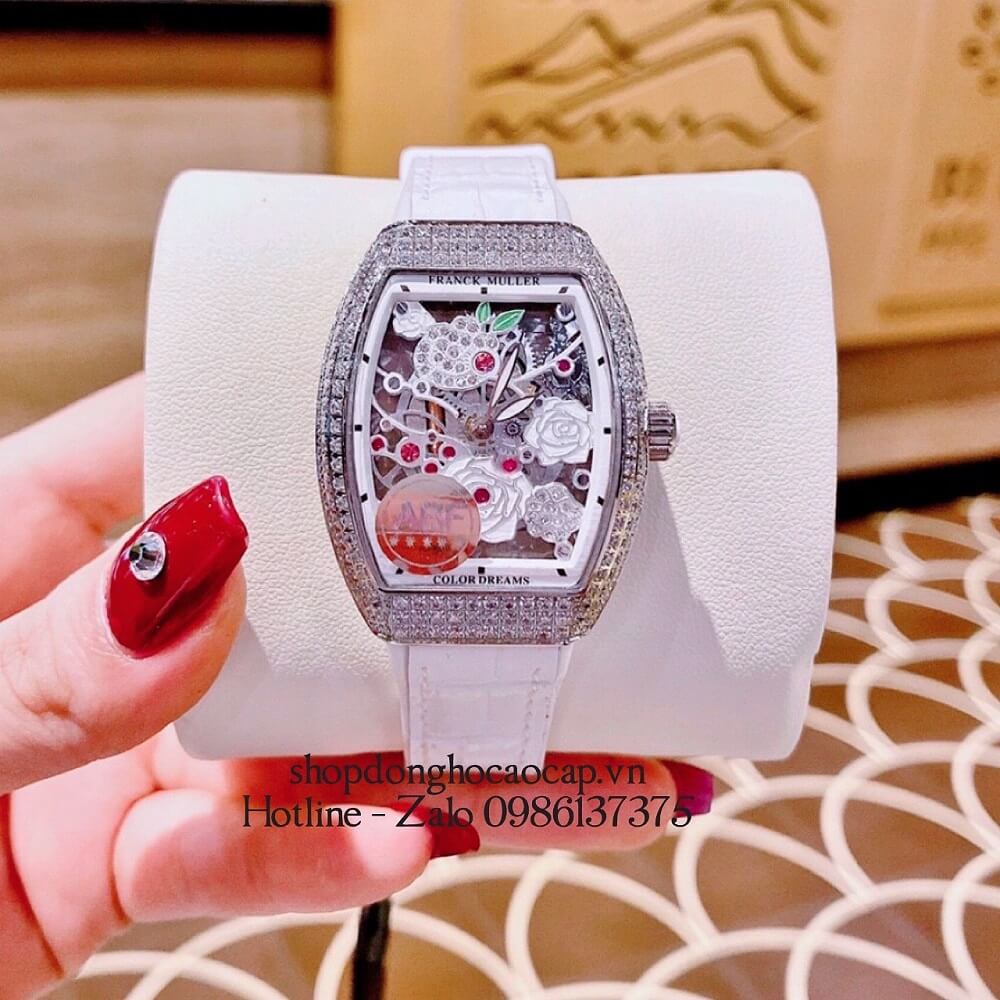 Đồng Hồ Nữ Franck Muller Bản Siêu Cấp ABF Dây Da Bọc Cao Su Trắng 30x38mm