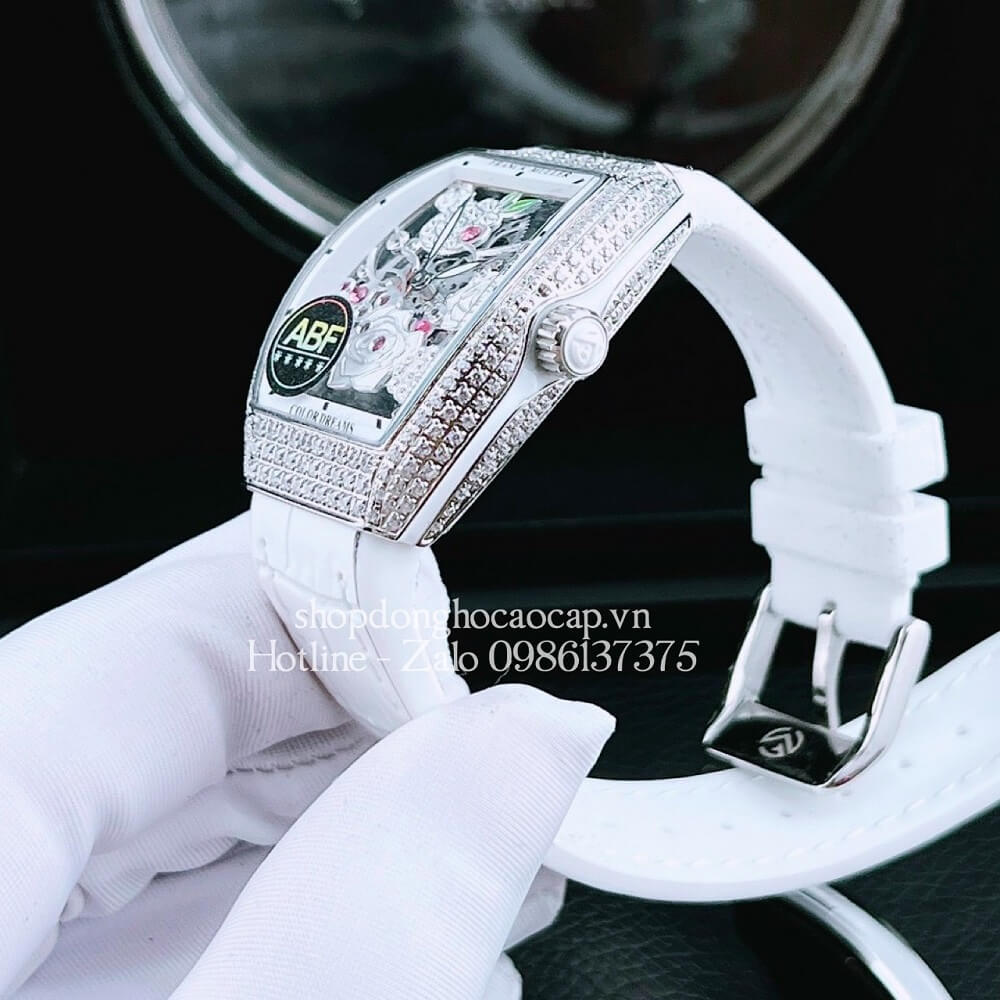 Đồng Hồ Nữ Franck Muller Bản Siêu Cấp ABF Dây Da Bọc Cao Su Trắng 30x38mm