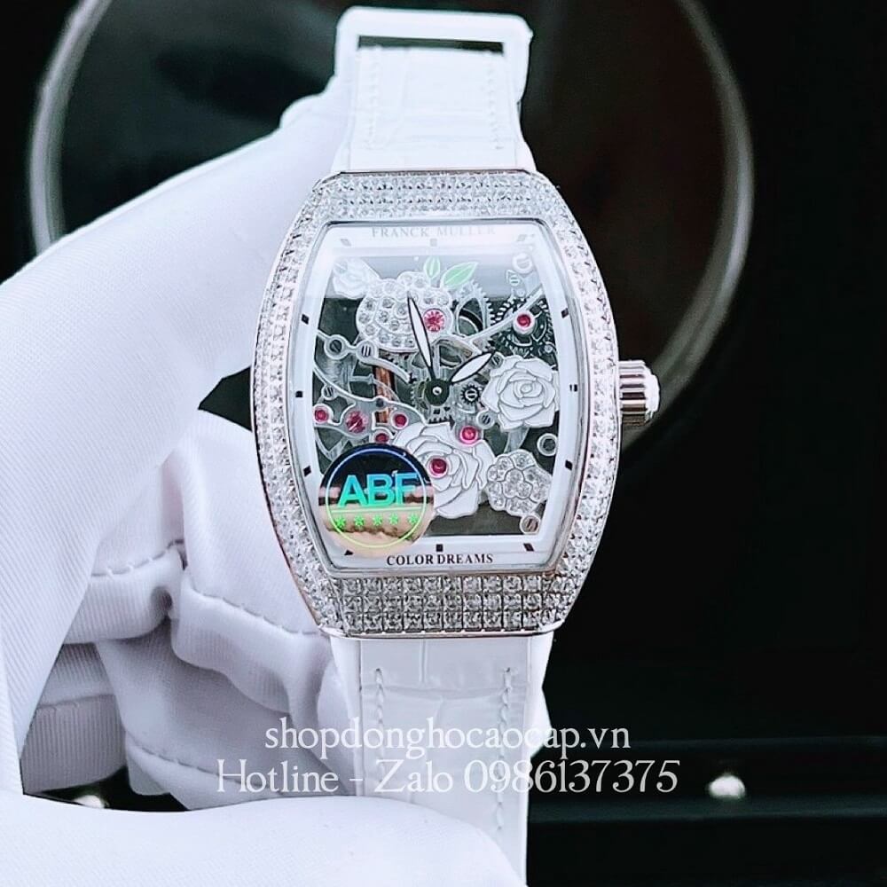 Đồng Hồ Nữ Franck Muller Bản Siêu Cấp ABF Dây Da Bọc Cao Su Trắng 30x38mm