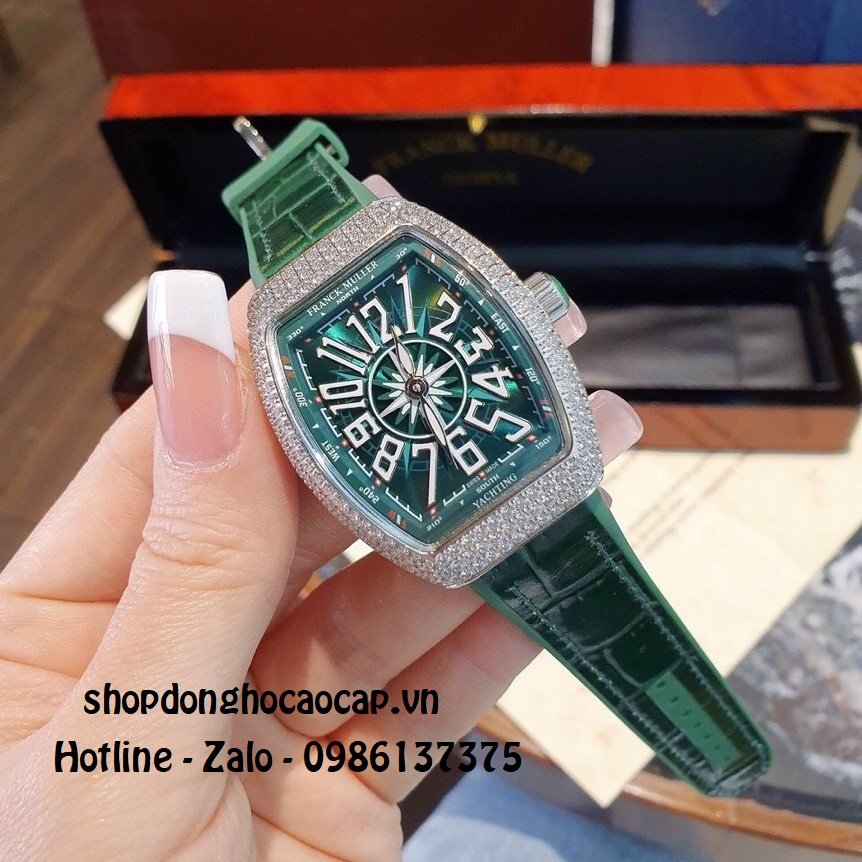 Đồng Hồ Nữ Franck Muller V32 Silicon Green Đính Đá 34mm