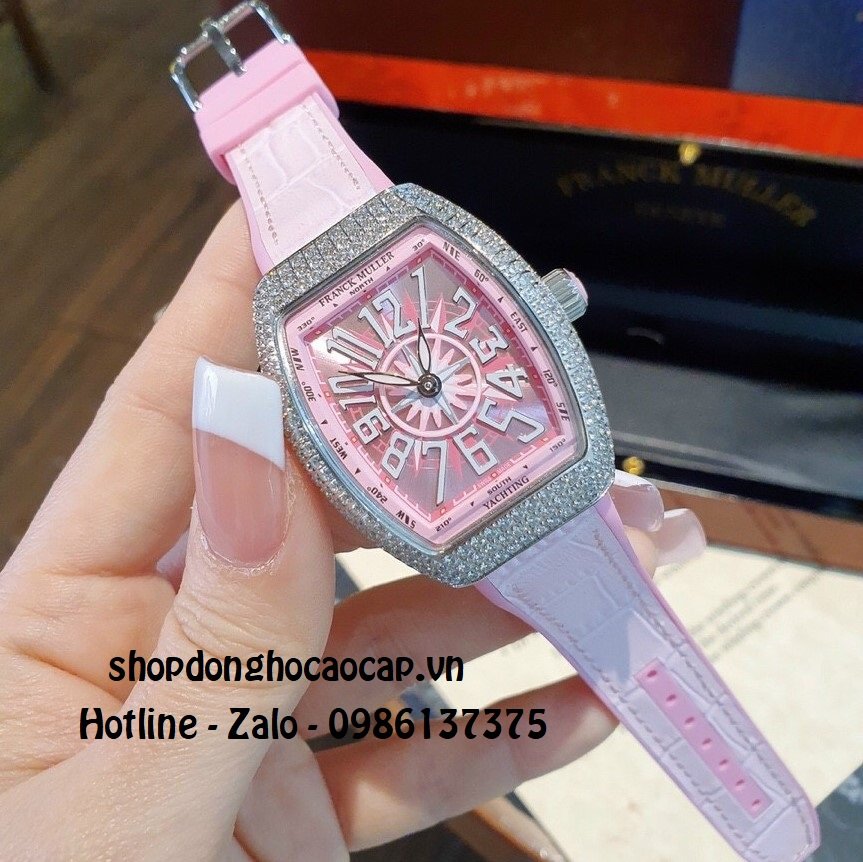 Đồng Hồ Nữ Franck Muller V32 Silicon Hồng Đính Đá 34mm