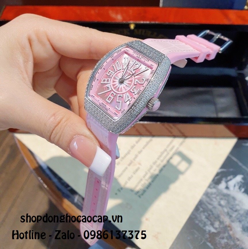 Đồng Hồ Nữ Franck Muller V32 Silicon Hồng Đính Đá