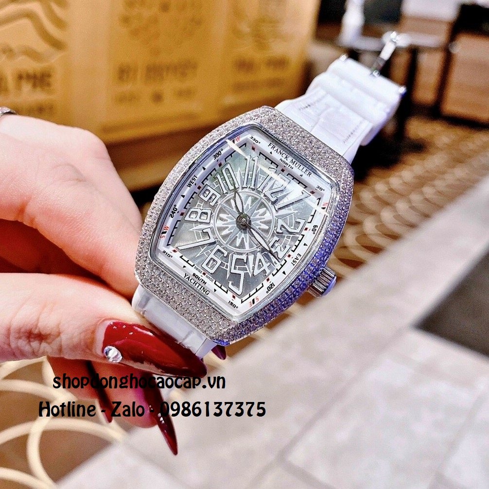 Đồng Hồ Nữ Franck Muller V32 Silicon Trắng Đính Đá