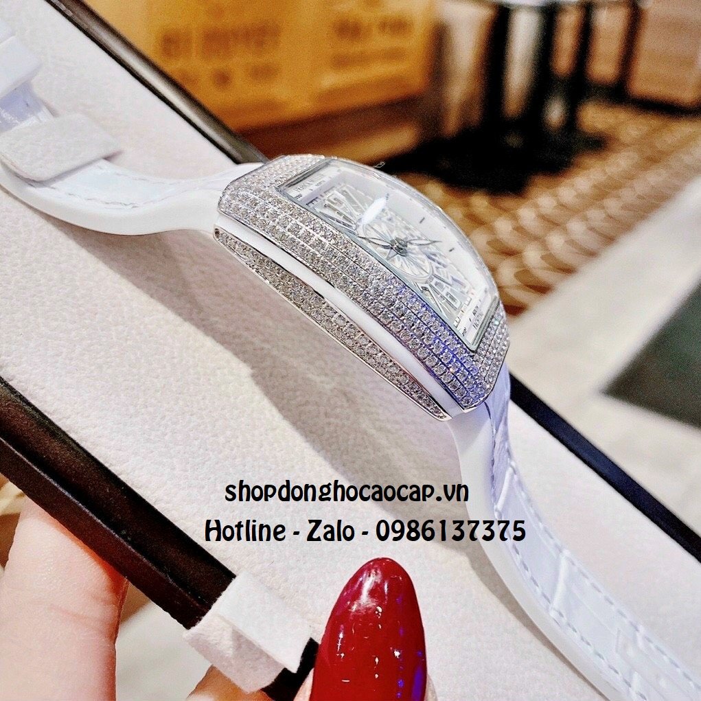 Đồng Hồ Nữ Franck Muller V32 Silicon Trắng Đính Đá