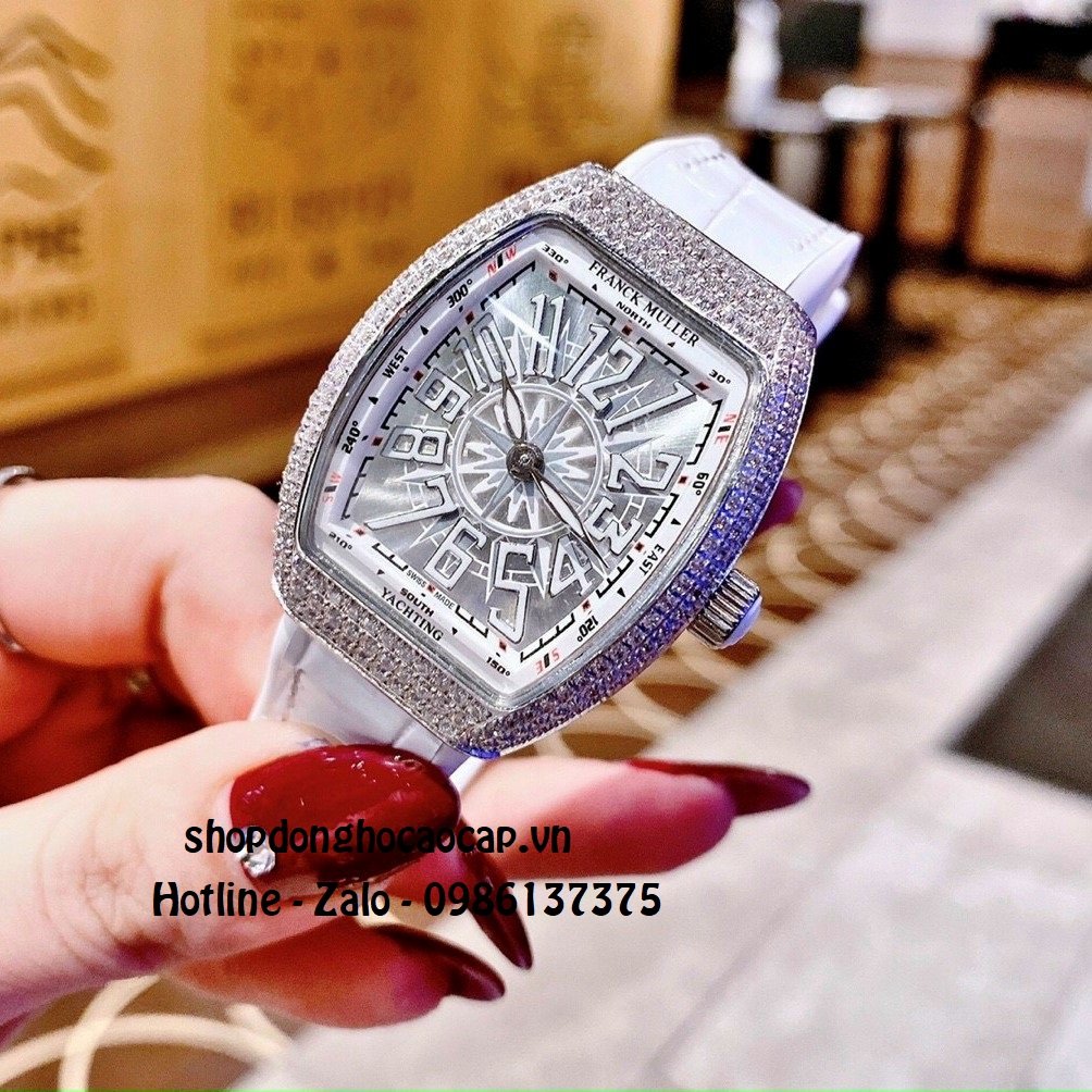 Đồng Hồ Nữ Franck Muller V32 Silicon Trắng Đính Đá