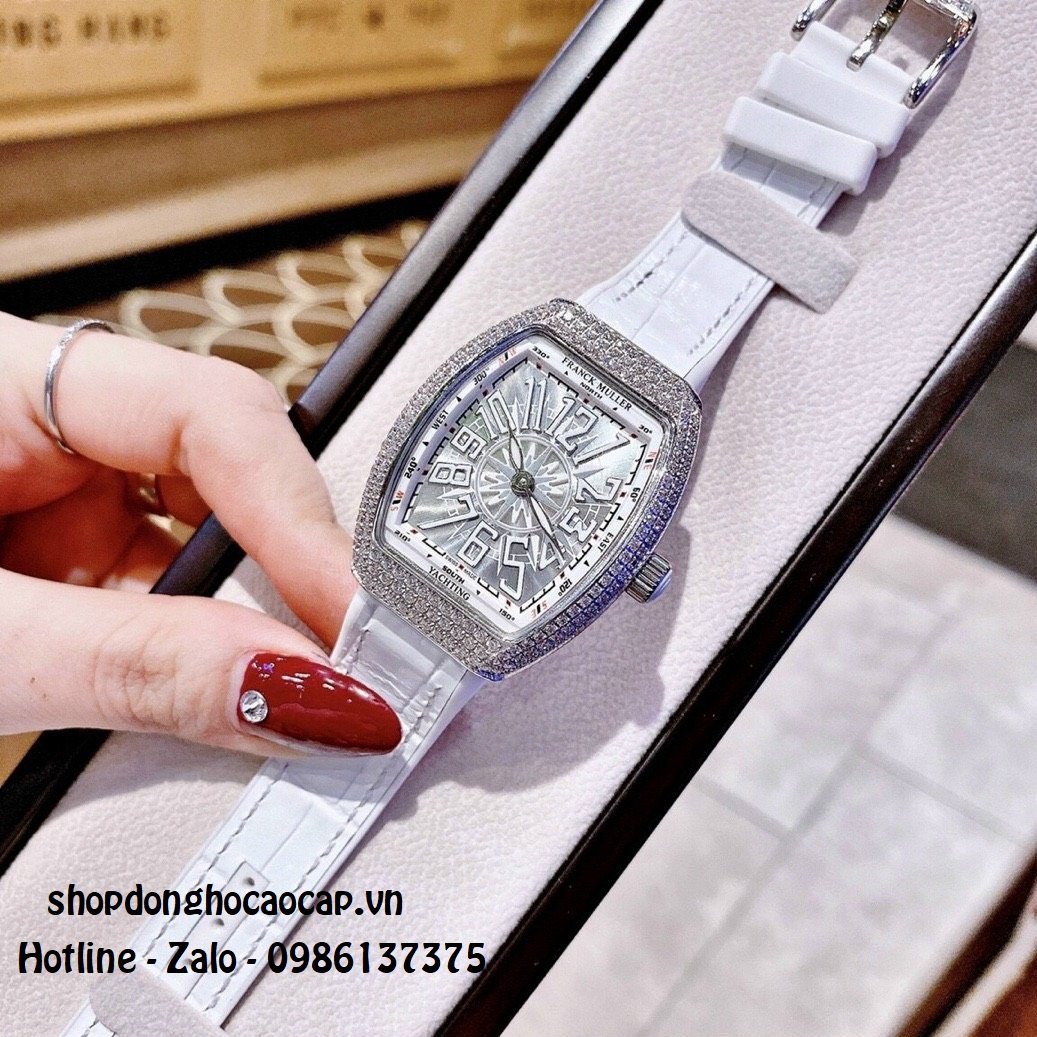 Đồng Hồ Nữ Franck Muller V32 Silicon Trắng Đính Đá