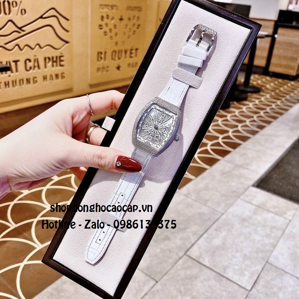 Đồng Hồ Nữ Franck Muller V32 Silicon Trắng Đính Đá