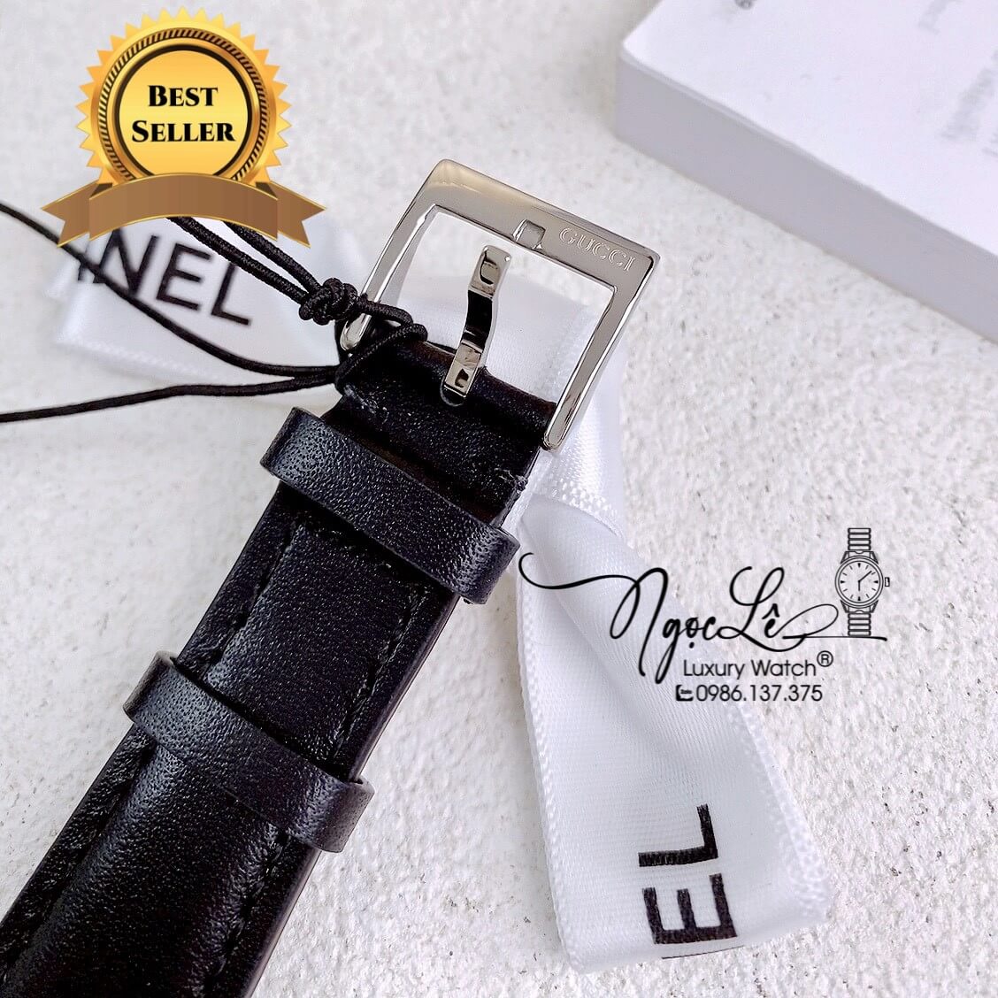 Đồng Hồ Nữ Gucci Dây Da Đen Mặt Đen Vỏ Bạc Cao Cấp Size 36mm Máy Quartz