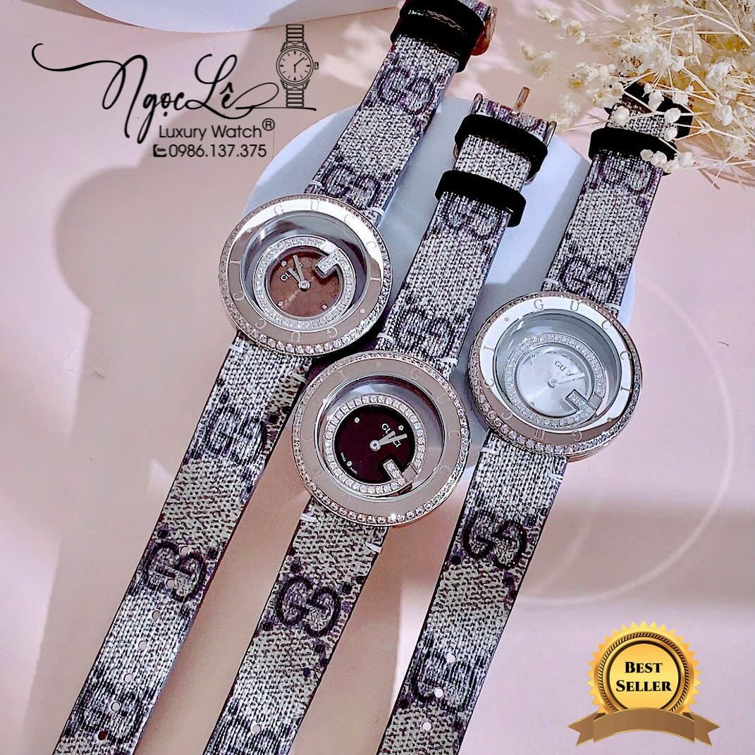 Đồng Hồ Nữ Gucci Dây Da Họa Tiết Logo GC Cao Cấp Size 38mm Quartz Đính Đá