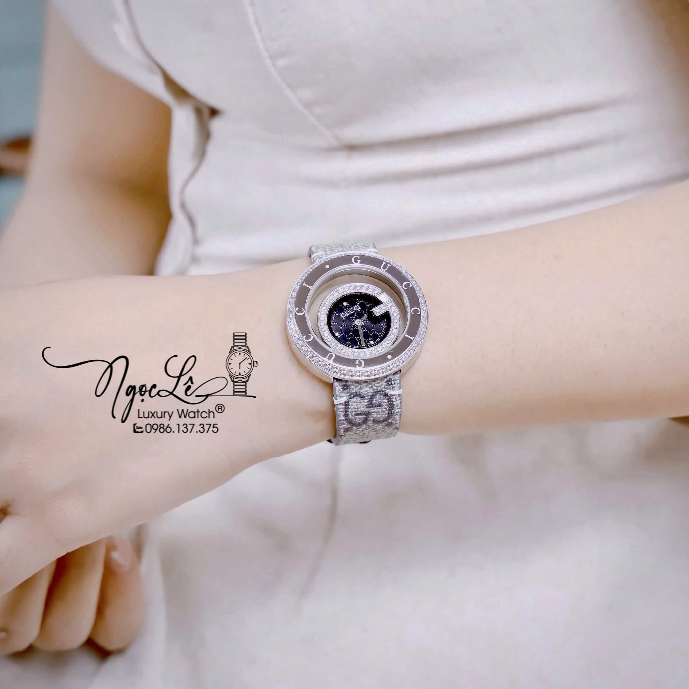 Đồng Hồ Nữ Gucci Dây Da Họa Tiết Logo GC Cao Cấp Size 38mm Quartz Đính Đá
