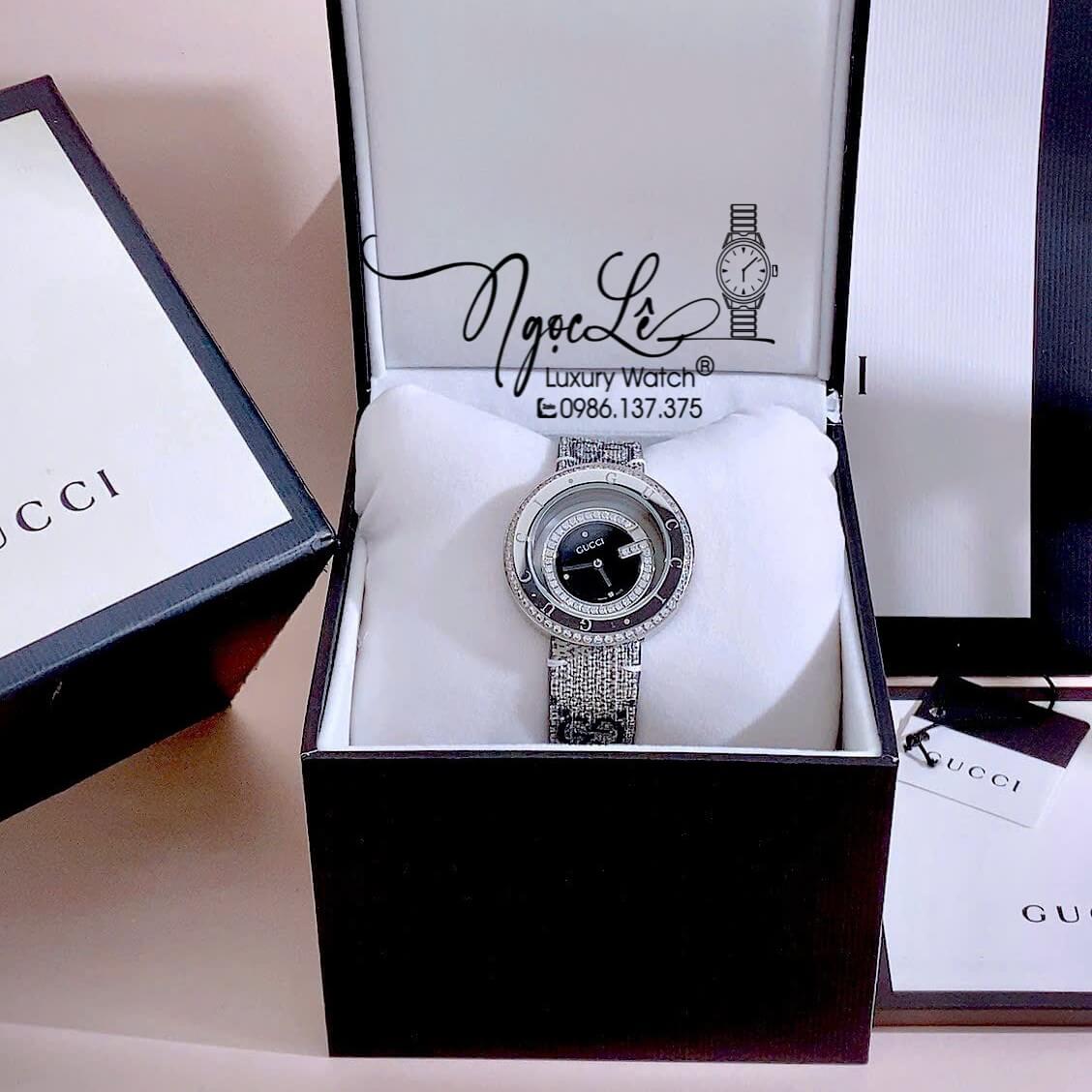 Đồng Hồ Nữ Gucci Dây Da Họa Tiết Logo GC Cao Cấp Size 38mm Quartz Đính Đá