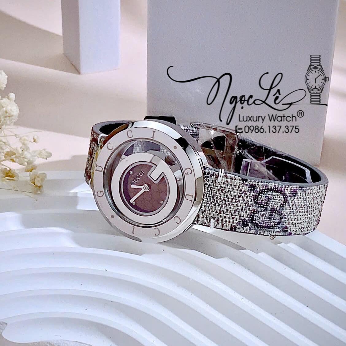 Đồng Hồ Nữ Gucci Dây Da Họa Tiết Logo GC Cao Cấp Size 38mm Quartz Mặt Nâu