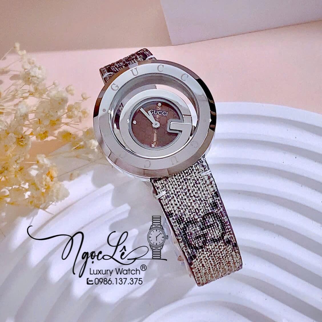 Đồng Hồ Nữ Gucci Dây Da Họa Tiết Logo GC Cao Cấp Size 38mm Quartz Mặt Nâu