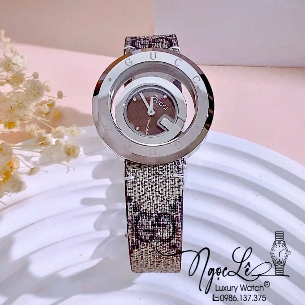 Đồng Hồ Nữ Gucci Dây Da Họa Tiết Logo GC Cao Cấp Size 38mm Quartz Mặt Nâu