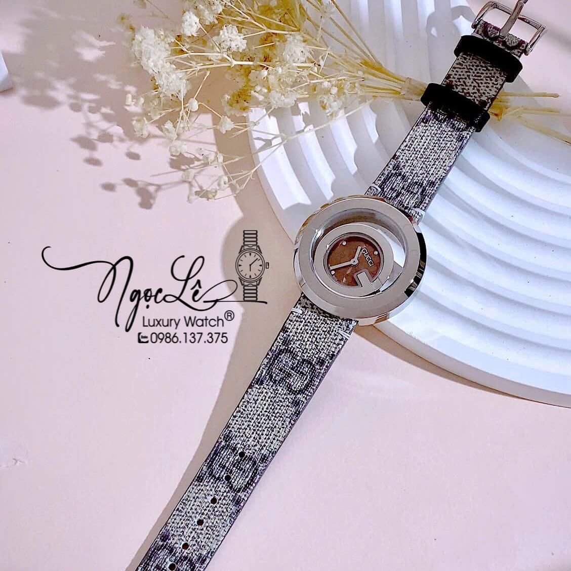 Đồng Hồ Nữ Gucci Dây Da Họa Tiết Logo GC Cao Cấp Size 38mm Quartz Mặt Nâu